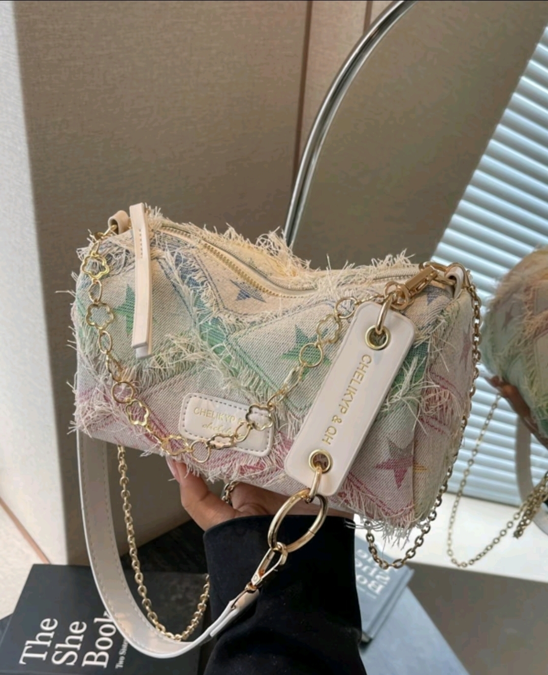 Women's Chain Strap Colorful Canvas Shoulder Bag